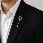 royal blue crystal brooch with gold finish and halo design for saree and blazer styling