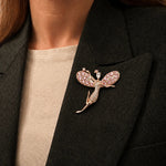 pink crystal fairy brooch pin with rose gold finish and detailed wings sparkling stones elegant accessory