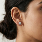 Luxury crystal blossom stud earrings with floral design and sparkling stones in polished silver finish for women