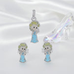 Cute frozen princess charm jewelry set with blue enamel pendant and matching stud earrings