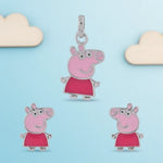 Cute pink Peppa character charm jewellery set with glossy enamel finish and silver-tone detailing