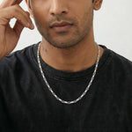 Minimal polished Figaro link chain necklace with sleek silver-tone alternating links