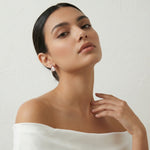 Rose gold pearl fan earrings with sparkling stones and geometric layered design for womenβs party and casual wear.
