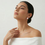 Rose gold fan-shaped pearl earrings with sparkling crystal accents and elegant modern design for women