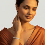 Elegant moonstone square link bracelet with silver-tone finish and adjustable chain clasp
