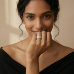 Elegant baguette crystal open ring with shimmering silver finish and modern adjustable band design for women.