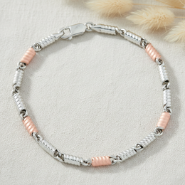 Spring Type Link Gents Bracelet - Two-Tone Sterling Silver