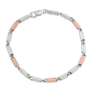 Spring Type Link Gents Bracelet - Two-Tone Sterling Silver
