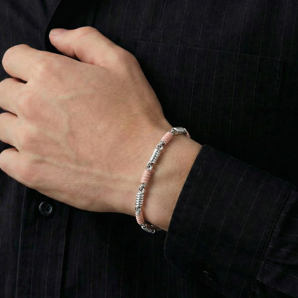 Spring Type Link Gents Bracelet - Two-Tone Sterling Silver