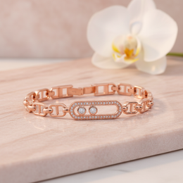 Rose Gold Sterling Silver Double Diamond Link Bracelet