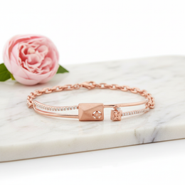 Rose Gold Geometric Floral Bangle | 925 Sterling Silver