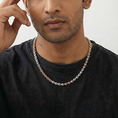 T Shape Joint Link Chain Necklace - Two-Tone Sterling Silver