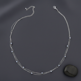 Multi Layer Black Pearl Station Necklace - Sterling Silver