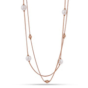 Layered Pearl Drop Chain Necklace
