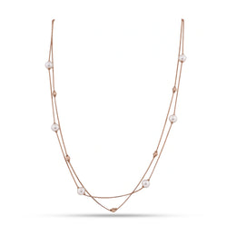 Layered Pearl Drop Chain Necklace