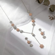 Dual Tone Snowflake Drop Necklace Set