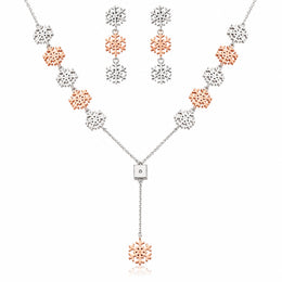 Dual Tone Snowflake Drop Necklace Set