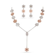 Dual Tone Snowflake Drop Necklace Set