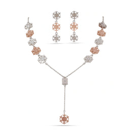 Dual Tone Snowflake Drop Necklace Set
