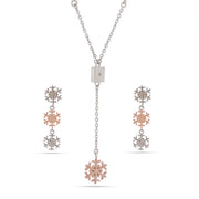 Dual Tone Snowflake Drop Necklace Set