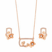 Rose Gold Floral Heart Jewelry Set