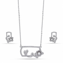 Floral Heart Crystal Pendant Set