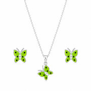 Green Butterfly Pendant Earring Set