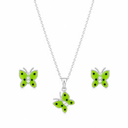 Green Butterfly Pendant Earring Set