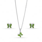 Green Butterfly Pendant Earring Set