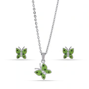 Green Butterfly Pendant Earring Set