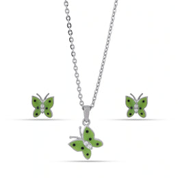 Green Butterfly Pendant Earring Set