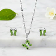 Green Butterfly Pendant Earring Set