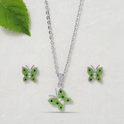 Green Butterfly Pendant Earring Set