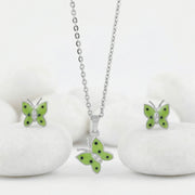 Green Butterfly Pendant Earring Set