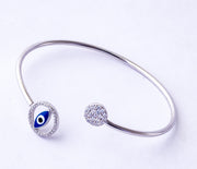 Silver Evil Eye & Crystal Charm Adjustable Bangle Bracelet