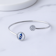 Silver Open Cuff Bracelet with Evil Eye
