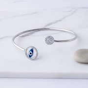 Silver Open Cuff Bracelet with Evil Eye