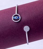 Silver Evil Eye & Crystal Charm Adjustable Bangle Bracelet