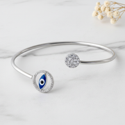 Silver Open Cuff Bracelet with Evil Eye
