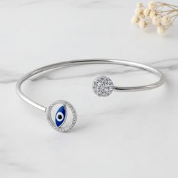 Silver Open Cuff Bracelet with Evil Eye