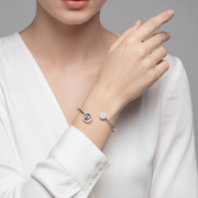 Silver Open Cuff Bracelet with Evil Eye