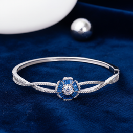 Azure Bloom 925 Sterling Silver Diamond Bangle Jewellery