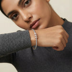 Dual tone mesh bracelet with rose gold crystal charms and adjustable clasp, elegant minimal jewelry for women
