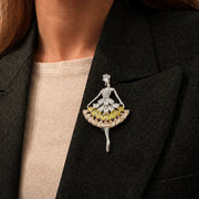 Crystal ballerina brooch pin with yellow and champagne stones elegant dress design
