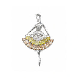Crystal Ballerina Dress Brooch Pin