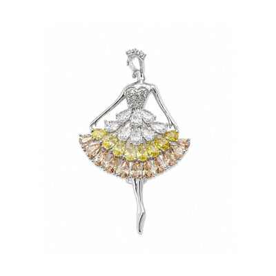 Crystal Ballerina Dress Brooch Pin