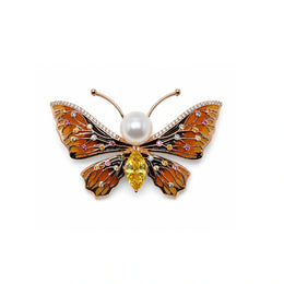 Amber Crystal Butterfly Brooch Pin
