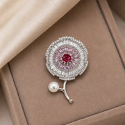 Radiant Crystal Floral Brooch Pin