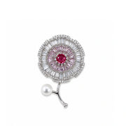 Radiant Crystal Floral Brooch Pin