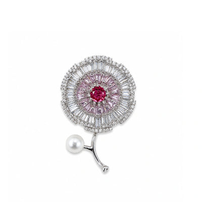 Radiant Crystal Floral Brooch Pin